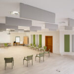 Akustik-Deckenbaffel in hellgrau mit schallabsorbierender Oberfläche