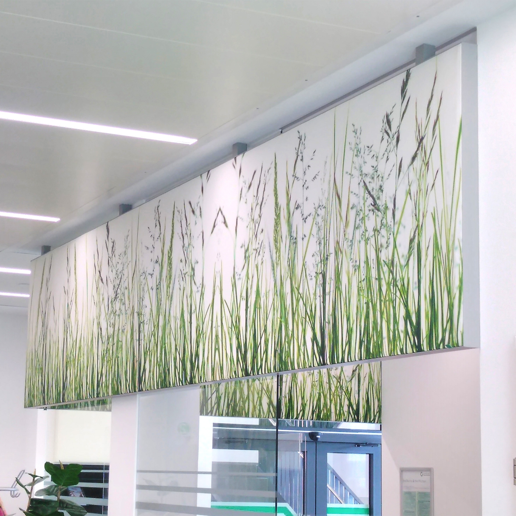 Deckenabhängung bedruckt für eine bessere Raumakustik