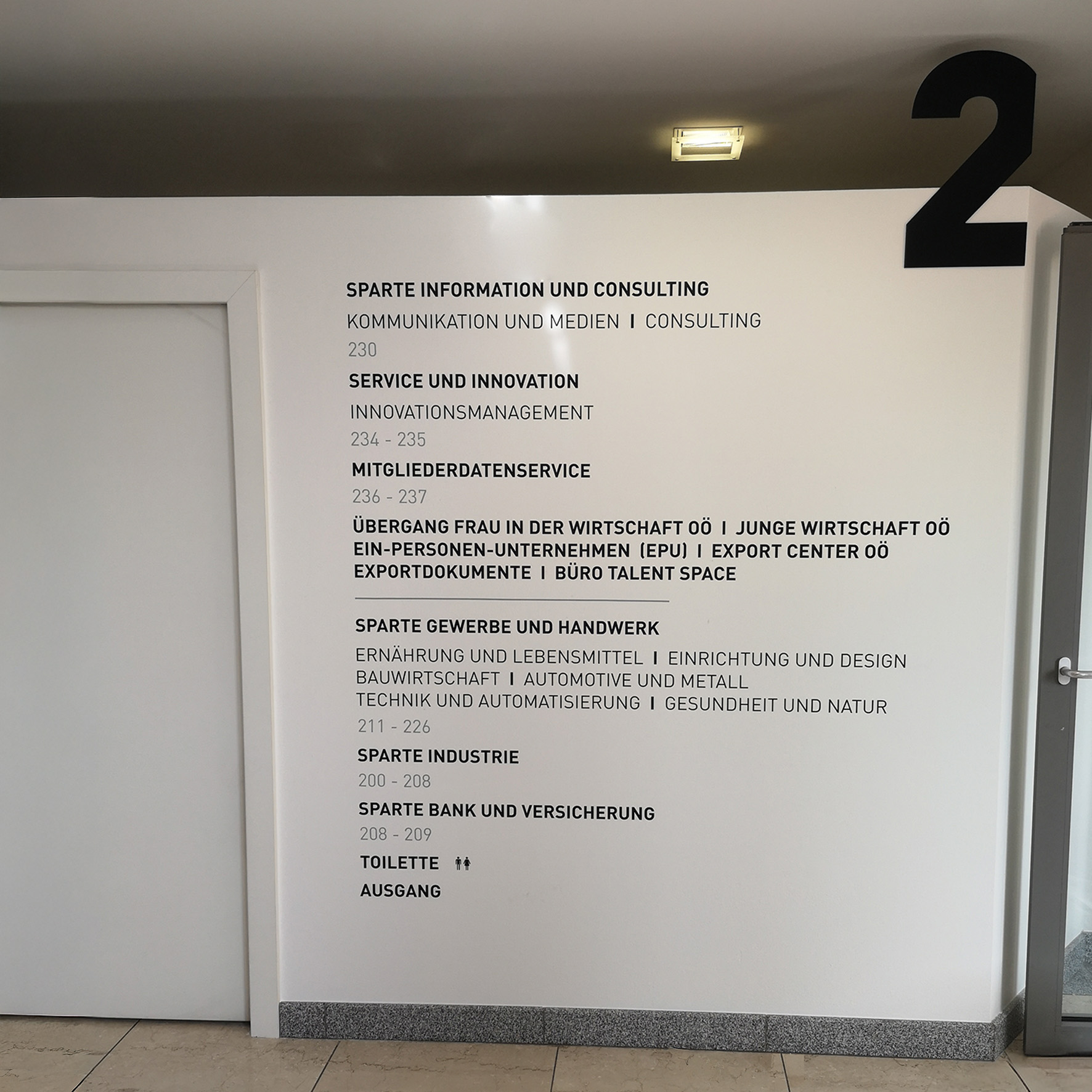 Konturgeschnittene Texte als Leitsystem in einem Gebäude